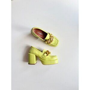 L'INTERVALLE Copenhagen Lime Green Leather Platform Loafer Heels, Size 37